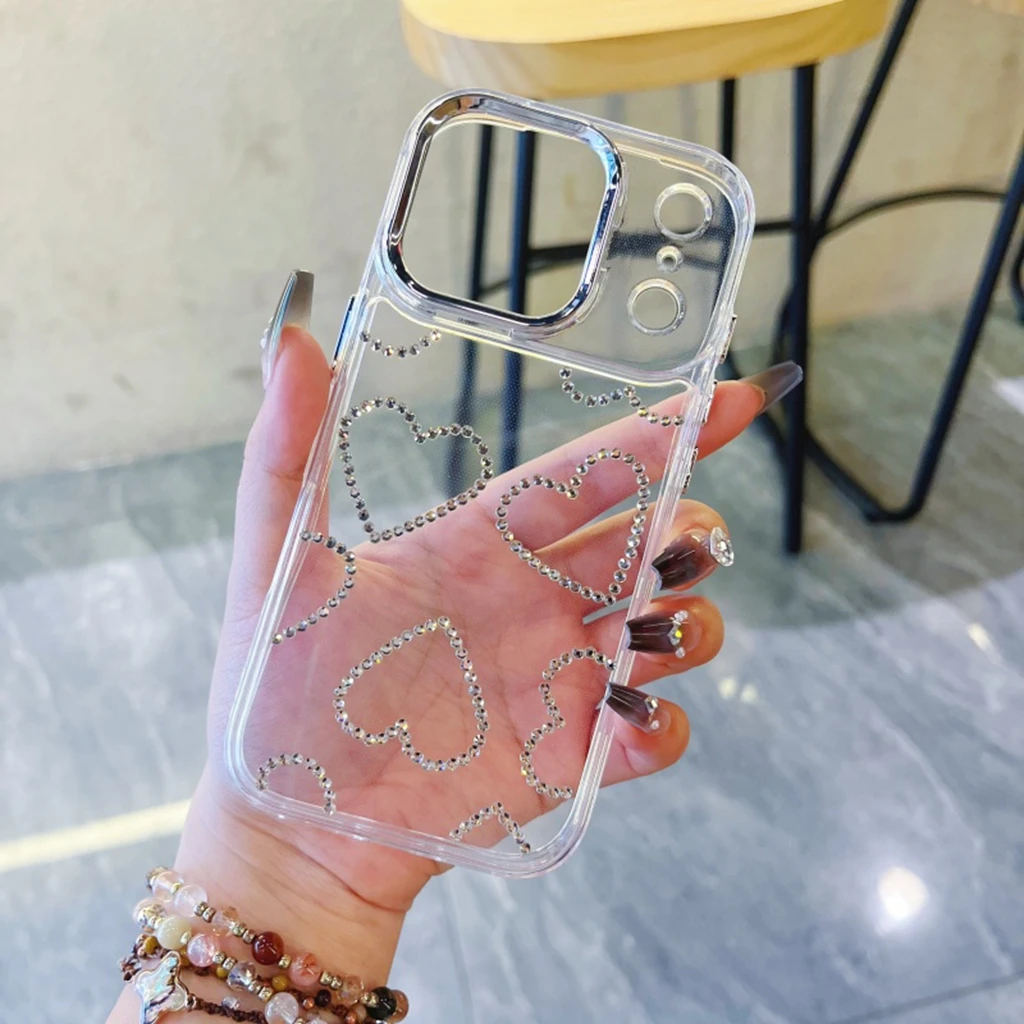 Kreative, schlichte, transparente Strass-Herz-Schutzhülle für iPhone 17 16 15 14 13 Pro Max Plus Image