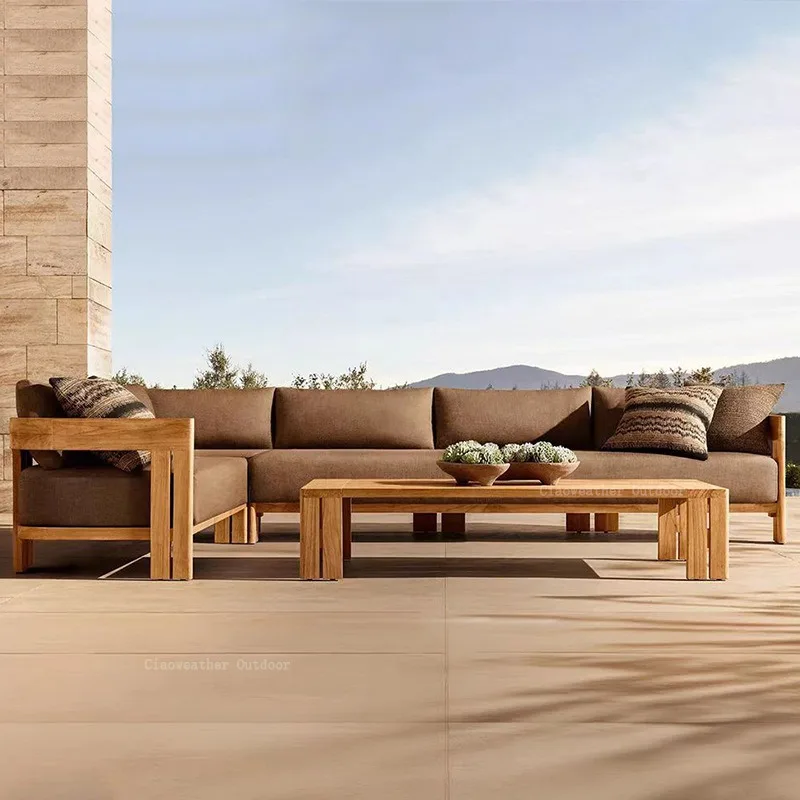 Modernes Luxus-Teakholz-Wasserdichtes Outdoor-Sofa mit Kissen in Anpassbarer Farbe für Terrasse, Innenhof, Apartment & Hotel-Wohnzimmer Image