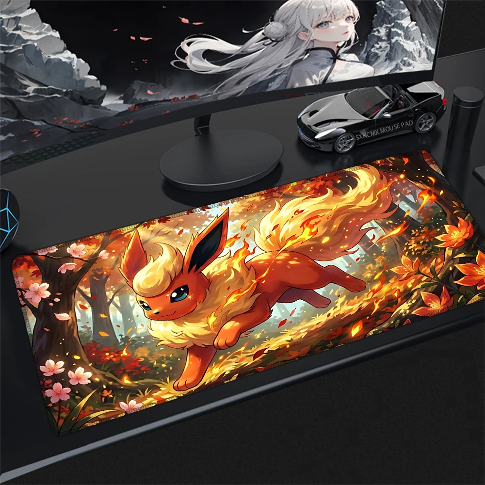 P-Pokemon Flareon großes Gaming-Mauspad, Anime-Computertischmatte, rutschfeste Tastaturunterlage für PC-Gamer-Tischzubehör Image