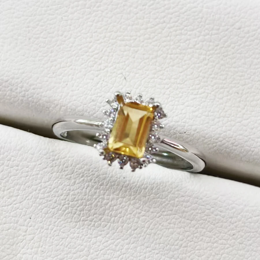 1 Stück, 100 % natürlicher Citrin-Quadrat, geeignet für Damen, verstellbarer, verkupferter Ring aus 925er Silber für Partys und Geschenke Image