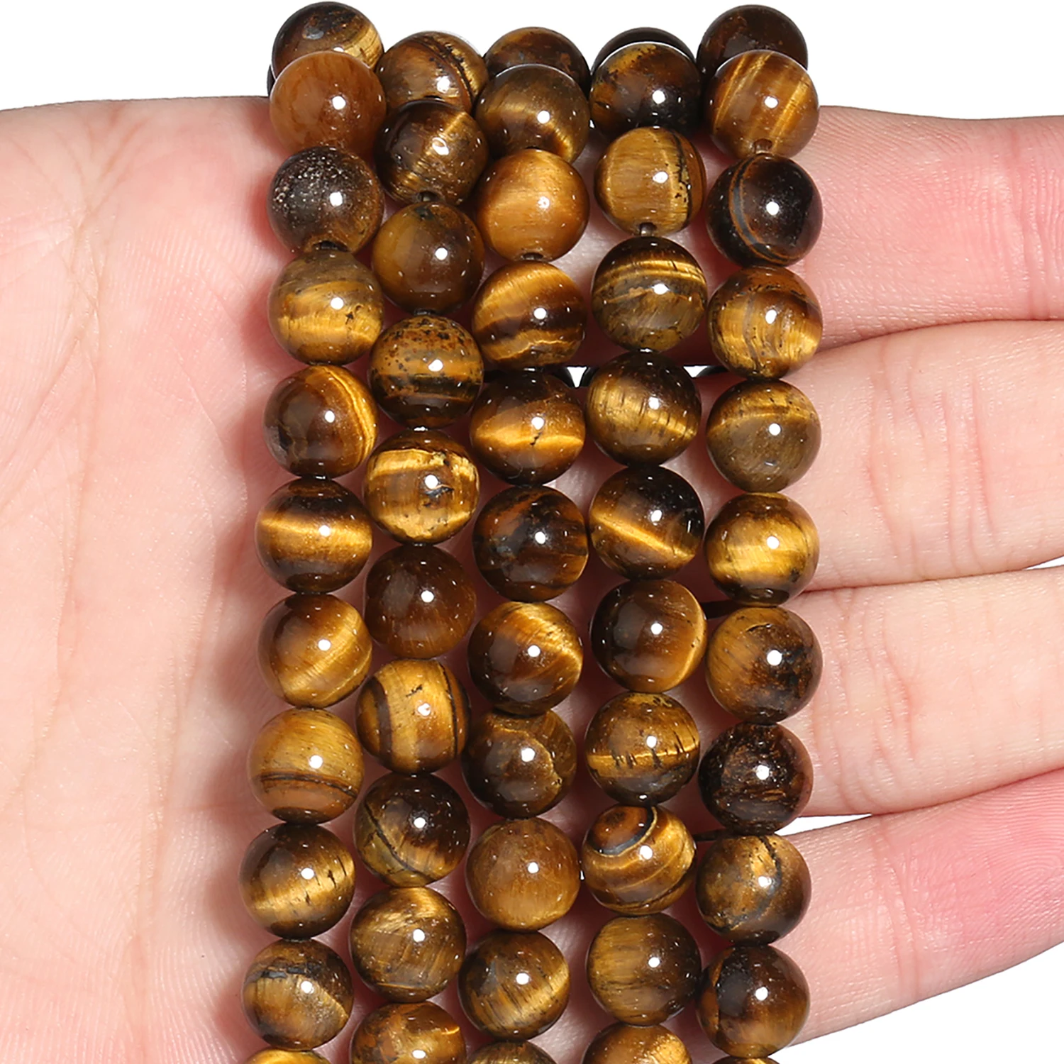Perline occhio di tigre marrone liscio Pietra naturale Distanziatore allentato rotondo 4/6/8/10/12mm Perline per creazione di gioielli Collana braccialetto fai da te 15"