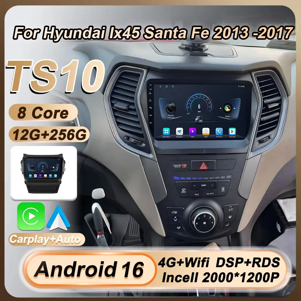 Autoradio per Hyundai Ix45 Santa Fe 2013 2014 2015 2016 2017 con Carplay, Schermo Android 16, Radio Auto, Lettore Multimediale Video, BT