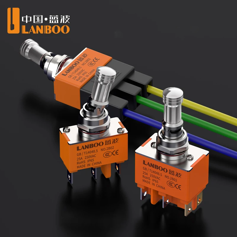 LANBOO 12mm Zugentriegelungs-Selbstverriegelungs-Kippschalter 3-polig 4-polig 6-polig EIN-AUS/EIN-AUS-EIN 2 Positionen 3 Positionen 25A Image
