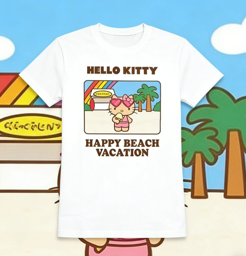 Sanrio 2026 Summer Comic Form Hello Kitty Image 100 % Baumwolle bedrucktes Freizeit-T-Shirt für Erwachsene und Kinder, Eltern-Kind-Oberteil, Homewear, Y2k.