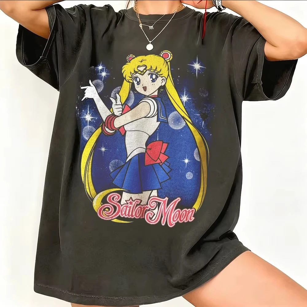 Sailor Moon Retro 90er Anime Grafik T-Shirt 2026 Sommer Herrenbekleidung Damen Tee Streetwear Lässiger Trend Paar Hip-Hop Top