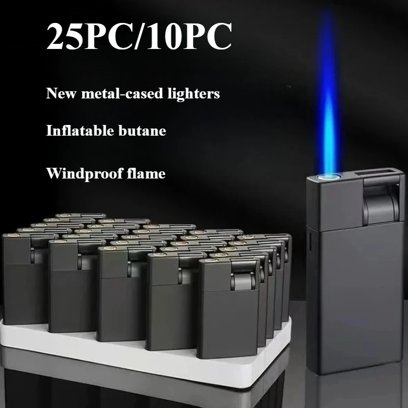 25 Stück Winddichtes Butan-Feuerzeug Seitlich Schiebbar Metall Langlebig Blaue Jet-Flamme Nachfüllbare Feuerzeuge, Outdoor-Überlebenswerkzeug für den Großhandel Image