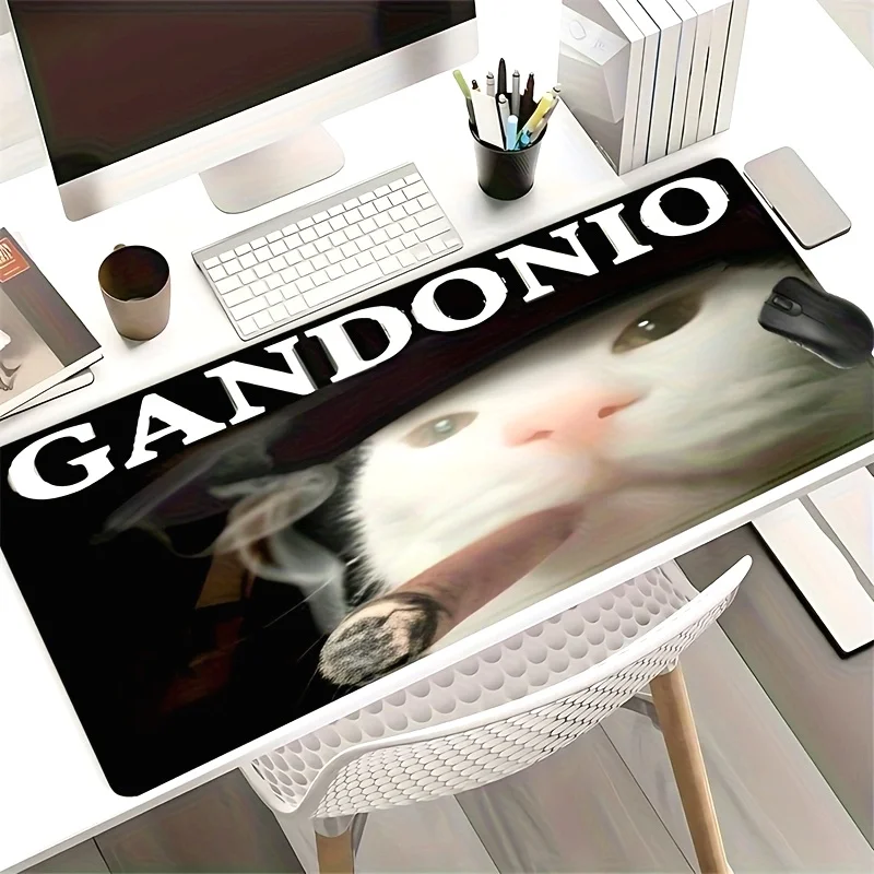 Lustiges Katzen-Meme-Mauspad, große Schreibtischunterlage mit „Gandonio“-Text und Katzenkunst, rutschfeste Gummiunterseite, perfektes Geschenk für Gamer und Katzenliebhaber Image