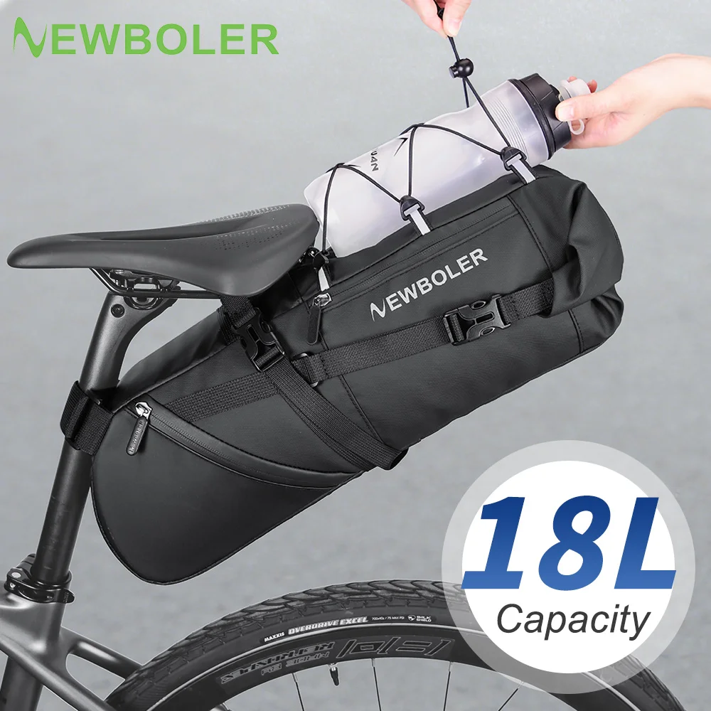 NEWBOLER 18L Fahrrad-Satteltasche, wasserdicht, für MTB, Rennrad, große Kapazität, faltbare Fahrradtasche, Hecktasche, Zubehör für den Kofferraum Image