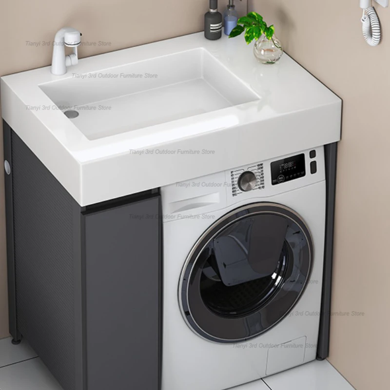 Moderne Aluminium Waschmaschine Schrank Nordic Kreative Waschen Felsen Platte Becken Balkon Schrank Lagerung Badezimmer Möbel FYLC