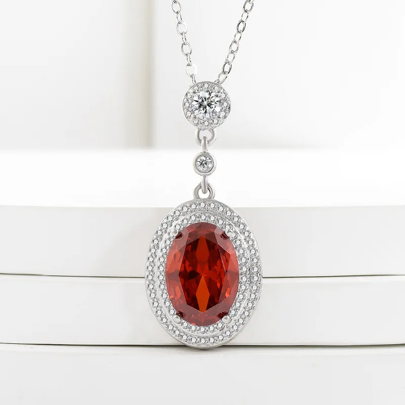 Halskette für Damen, 925er-Sterlingsilber, Granatapfel, roter Zirkon, Rubin, Premium, schlicht, Anhänger, Jahrestag, Hochzeit, Glanzschmuck Image