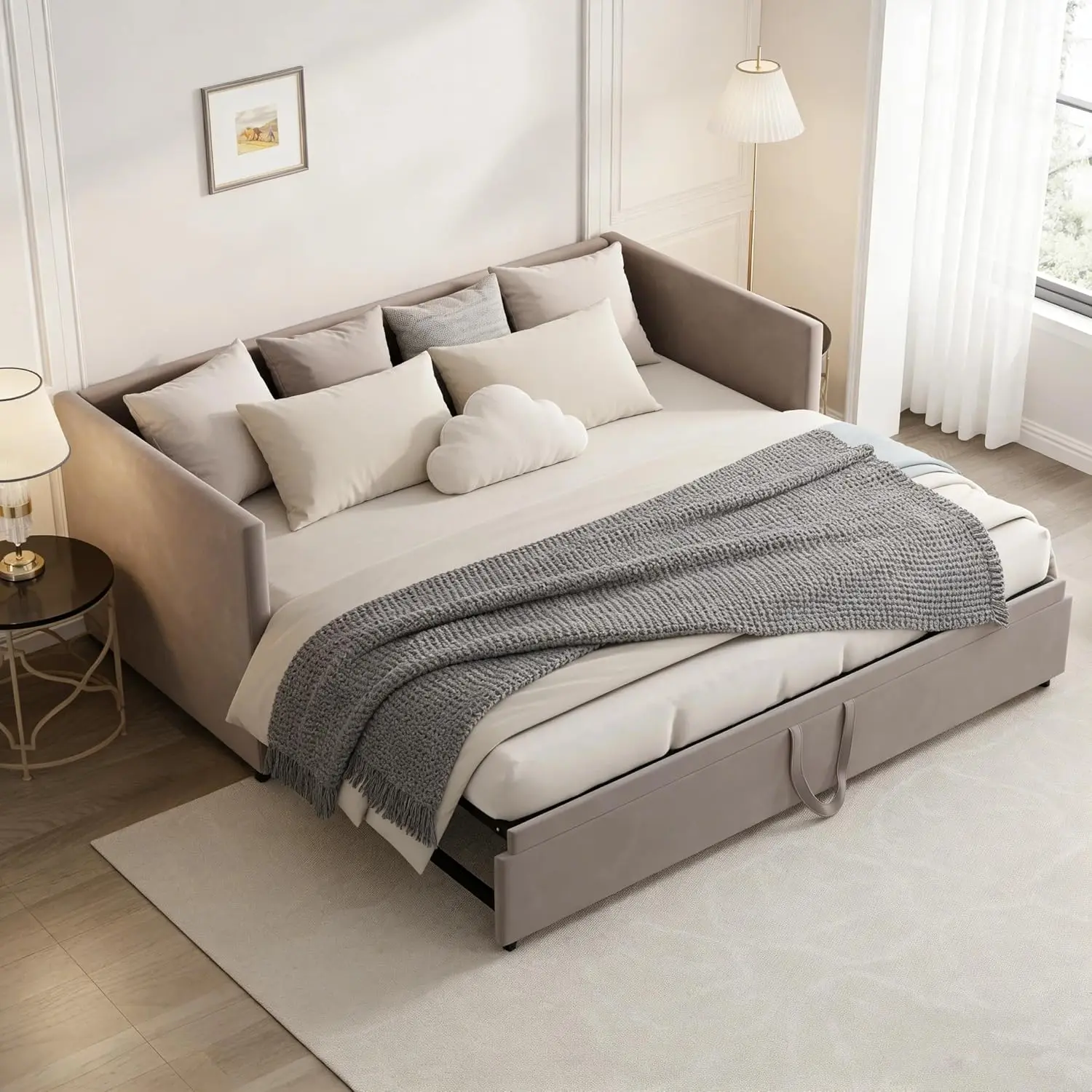 Rosahqnda Polsterbett, Schlafsofa mit Lattenrost, ausziehbares Schlafsofa 90/180x200cm, Klappsofa mit Schlaffunktion