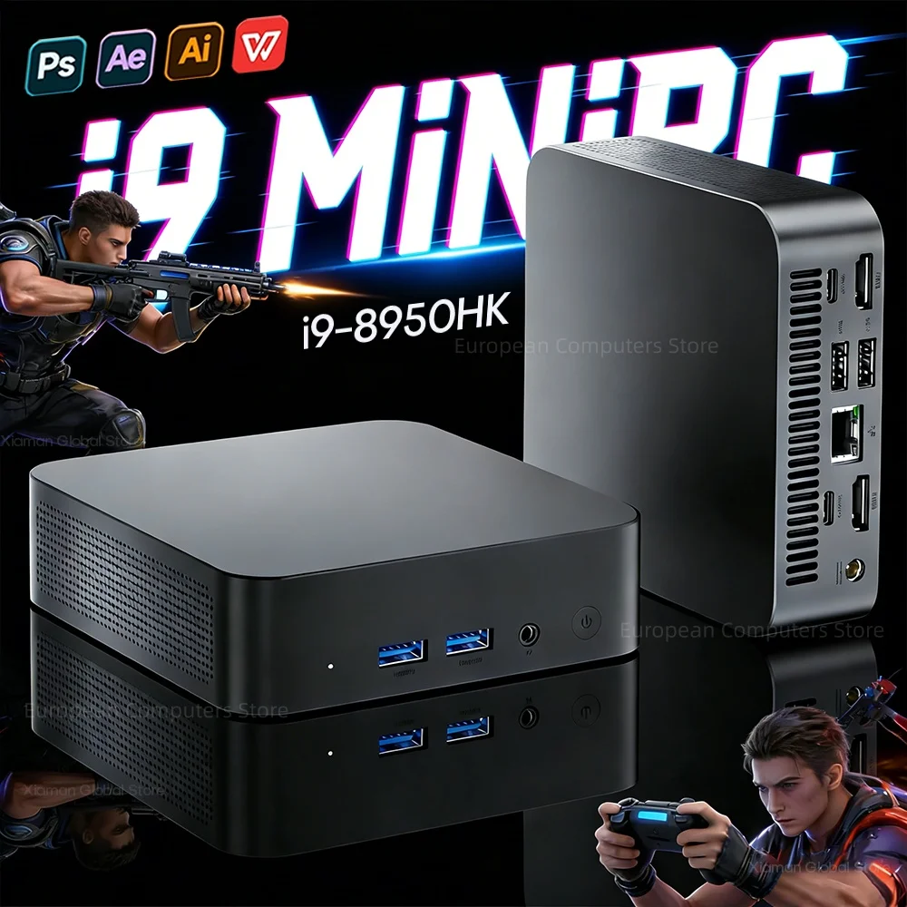 Mini PC de jeu Intel Core i9 8950HK, ordinateur mini PC Windows 11, 16 Go de RAM, 1 To/2 To SSD, ordinateur de bureau WiFi 6, USB 3.0