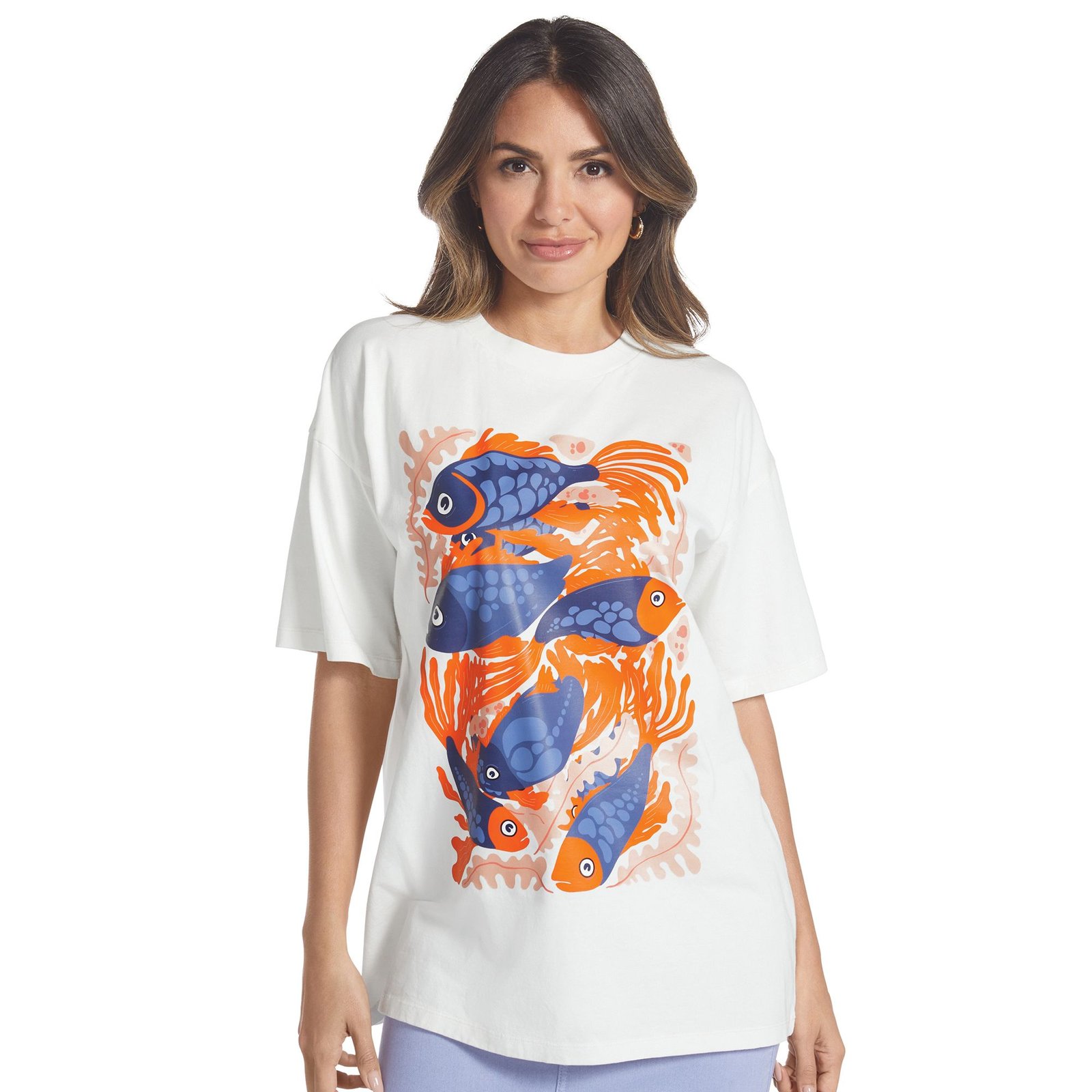 Masseys Vintage Crewneck Tee (Size 3X) Tropical Fish/White, Cotton