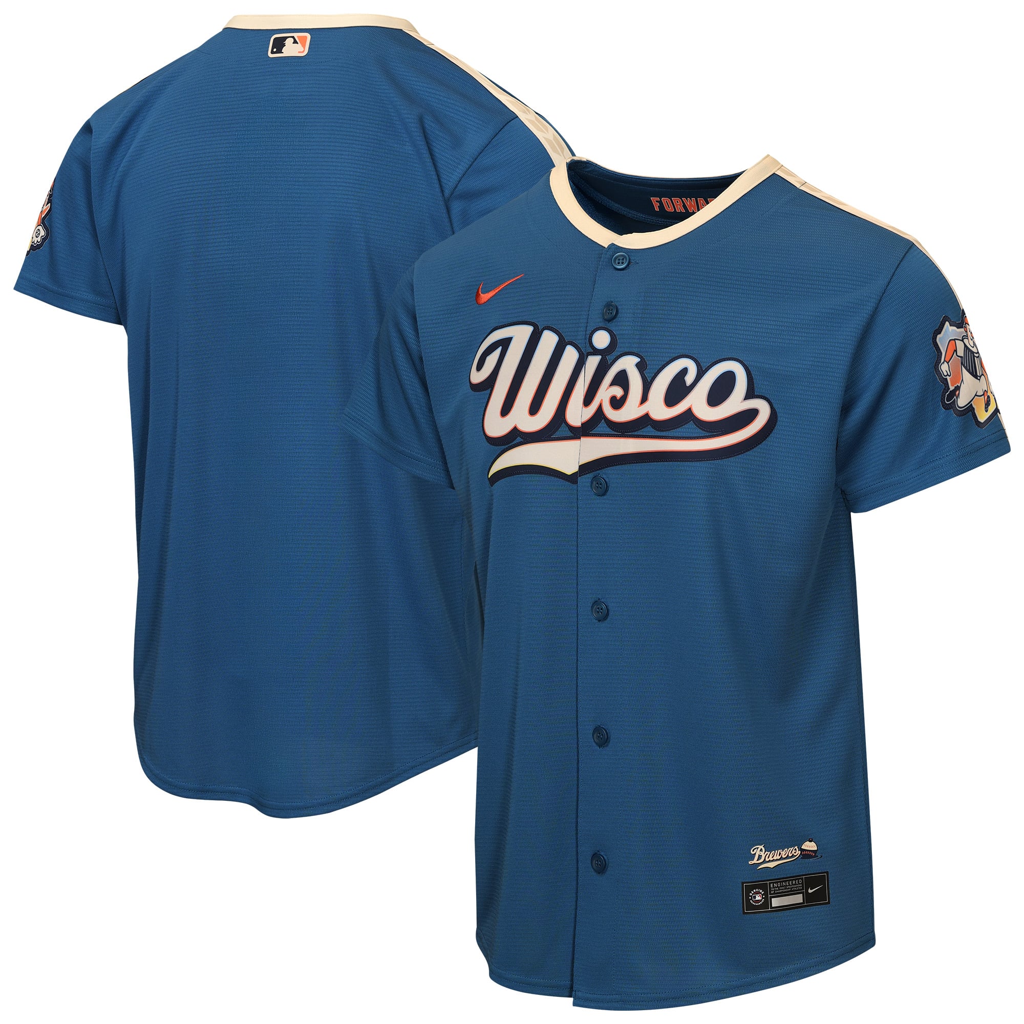 Nike Jugend-Trikot in Mineralblau, Milwaukee Brewers, City Connect Stadium 2026