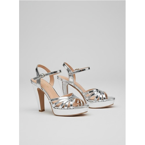 Vintage-Plateau-Sandalen im Disco-Pink-Stil der 1970er Jahre – glitzernde, klobige High-Heel-Sandalen mit Knöchelriemen für Studio-54-Partys und Club-Events glamouröse Retro-Outfits Image