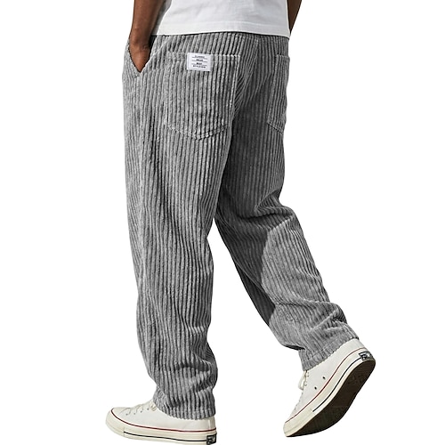 Herren Hose Cordhose Winterhose Freizeithose Baggy-Hosen Kordelzug Gerader Schnitt Einfarbig Komfort Volle Länge Lässig Täglich Outdoor Mode Klassicher Stil Schwarz Armeegrün Unelastisch Image