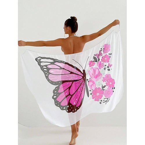 Schmetterlings-Strandtuch, Sarong-Wickelkleid, Spaghettiträger-Strandbekleidung, leichtes Strandkleid für Damen in den Größen S bis XL Image
