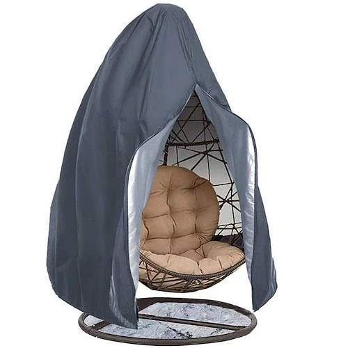 Schutzhüllen für eierförmige Gartenstühle mit Reißverschluss, Schutzhüllen für eierförmige Korbschaukelstühle, wasserdichte und robuste, wetterfeste Schutzhülle für Gartenstühle, winddichte Schutzhülle für Hängesessel, 190 x 114 cm, schwarz, 1 Stück Image