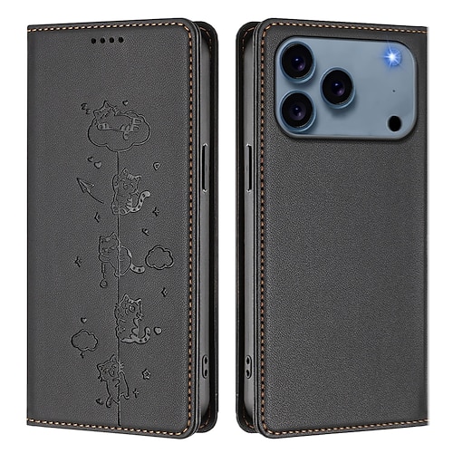 Handy Hülle Handyhüllen Für iPhone 17 Air 17 Pro Max iPhone 17e 16 15 14 Pro Max Plus 16e 13 Pro Max Mini Brieftaschenhülle Stoßfest Katze TPU PU-Leder Image