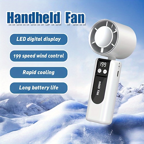 Hochleistungs-Handventilator, tragbarer Turbinenventilator mit 199 Windstufen und LED-Anzeige, um 90° faltbarer Mini-Ventilator, USB-wiederaufladbar, ideal für Reisen, Outdoor-Aktivitäten, Make-up, Image