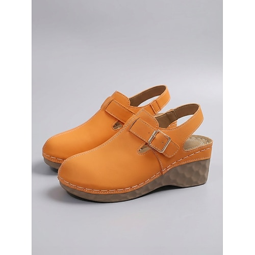 Orangefarbene Damen-Mules – bequeme Sandalen mit verstellbarem Riemen, lässig-klassischer Stil, ideal für Reisen, Spaziergänge im Freien und Gartenarbeit Alltagskleidung Image