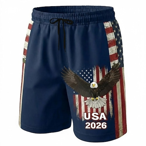 Herren 250. Jahrestag des Unabhängigkeitstages der USA am 4. Juli Adler Amerikanische Flagge Badehosen Badeshorts Boardshorts Mittlere Taille Patriotisch Ferien Seitentaschen Netzfutter Elastischer Image