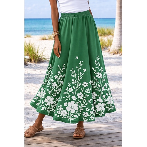Damen Urlaubsrock Elegant Mode Lässig Maxi Hohe Taille Röcke Blumen Grafik Tasche Druck Mikroelastisch Täglich Strand Blau Schwarz Rosa Grün Sommer Image