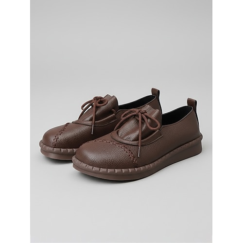 Braune Damen-Schnürschuhe aus Leder in weiter Passform – weiche, bequeme Laufschuhe mit flexibler, rutschfester Sohle, lässige Alltagsschuhe für Reisen und den ganzen Tag. Image