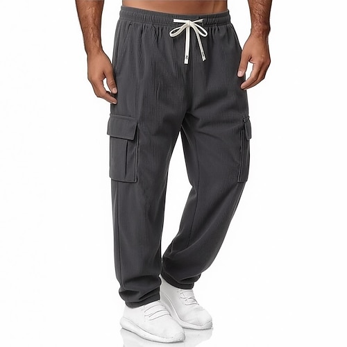 Herren Jogginghose Jogger Hose Cordhose Freizeithose Kordelzug Tasche Elastischer Bund Einfach Komfort Weich Knöchellang Täglich Outdoor Ferien Mode Klassicher Stil Schwarz Braun Unelastisch Image
