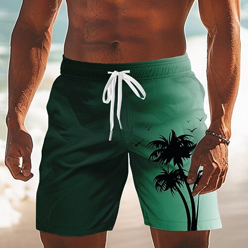 Herren Kokospalme Farbverlauf Badehosen Badeanzüge Badeshorts Boardshorts Mittlere Taille Hawaiianisch Strandurlaub Seitentaschen Netzfutter Elastischer Kordelzug in der Taille Designer Bekleidung Image
