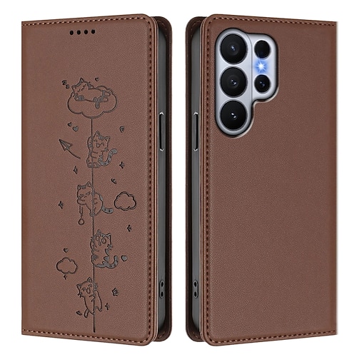 Handy Hülle Handyhüllen Für Samsung Galaxy S26 Ultra Plus S25 Edge S24 S23 FE S22 Plus Ultra Brieftaschenhülle Stoßfest Katze TPU PU-Leder Image