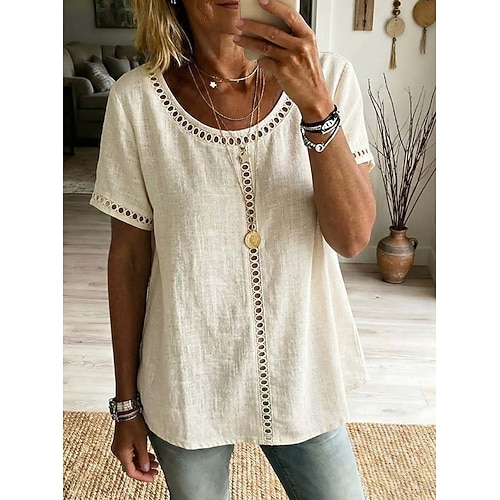 Damen Hemd Einfarbig Einfach Urlaub Täglich Basic Kurzarm Lange Oberteile Täglich Outdoor Ferien Blau Gras-Grün Schwarz Gelb Beige Sommer Frühling Image
