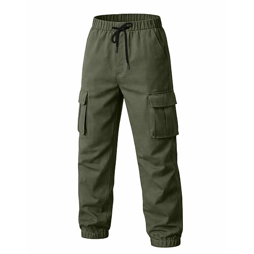Herren Cargo-Hosen Jogginghose Hose Freizeithose Wanderhose Kordelzug Mehrere Taschen Elastischer Bund Einfach Bequem Volle Länge Täglich Outdoor Streetwear Mode Klassicher Stil Armeegrün Schwarz Image