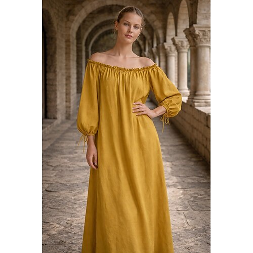 Mittelalterlich Renaissance Kleid Nachthemd Unter dem Kleid langarm Königliche Kleidung Einfarbig Kostüm Damen Keltisch Halloween Karneval Leistung LARP Renaissance-Messe Erwachsene Kleid Frühling Image