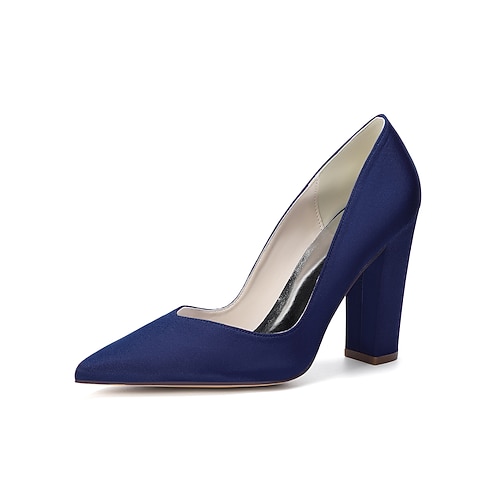 Marineblaue Damenpumps mit Blockabsatz, elegante Schuhe für die Mutter der Braut bei einer Hochzeit in der Stadt, bequeme Schuhe mit spitzer Zehenpartie und mittelhohem Absatz für formelle Anlässe Image