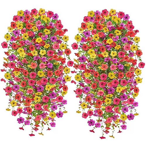 2/4 Stück UV-geschützte Hängeblumen aus Kunststoff – hochgradig oxidationsbeständig für die Dekoration im Innen- und Außenbereich, geeignet für Terrassen, Gärten, Veranden und Fenster – farbenfrohe Image