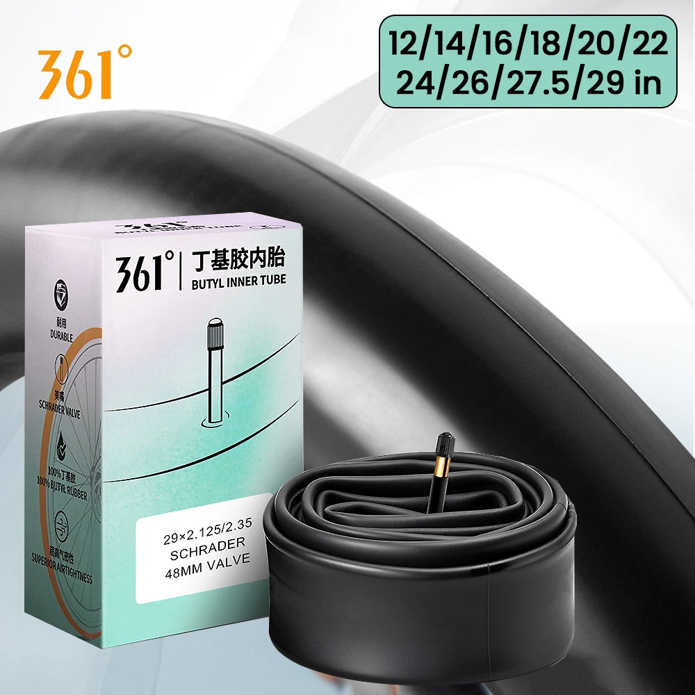 Camera d'aria per bici 361 Degrees con valvola Schrader 33/48MM, per pneumatici MTB e bici da ciclismo, misure 12/14/16/18/20/22/24/26/27.5/29 pollici