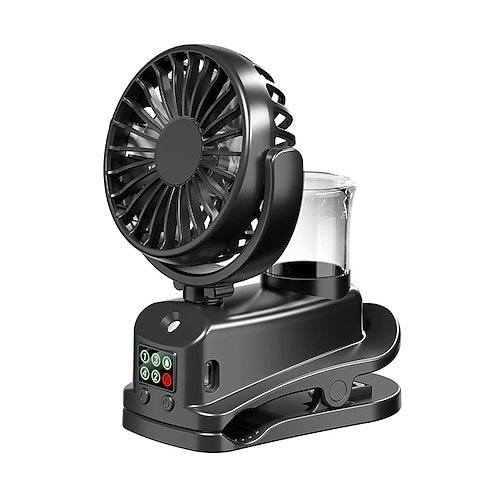Mini-Tragbarer Clip-Ventilator mit Sprühfunktion, USB-wiederaufladbar, 4-stufig einstellbarer Sprühnebelventilator für Sommer, Zuhause, Kinderwagen, Büro und Outdoor Image