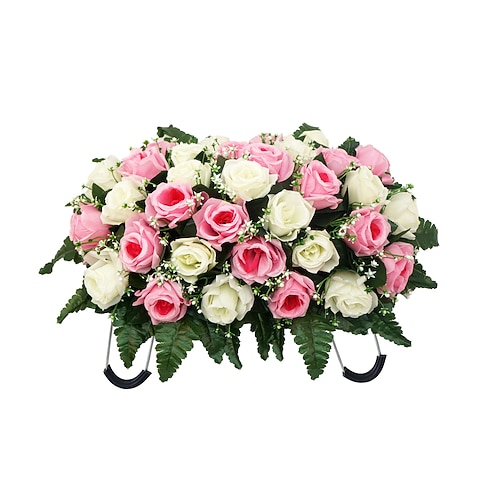 Blumensattel für Grabsteine zum Gedenktag, künstliche Rosen, Grabdekoration, farbecht und einfach anzubringen Image