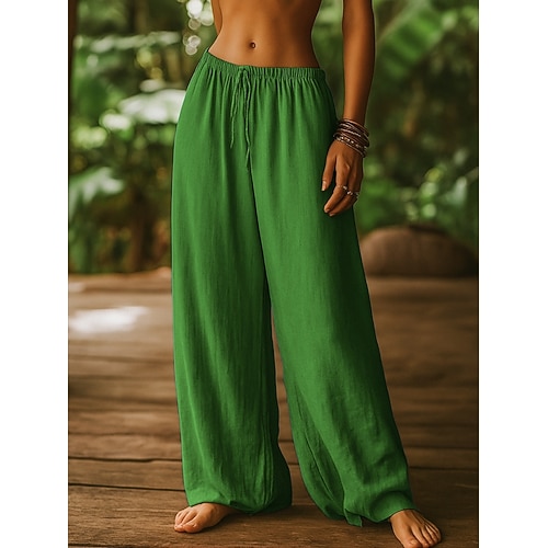 Damen Baumwolle Hose Freizeithose Gerade Urlaub Mode Streetwear Volle Länge Hohe Taille Einfach Tasche Elastischer Bund Komfort Unelastisch Täglich Urlaub Ferien Blau Schwarz Weiß Meerblau Sommer Image
