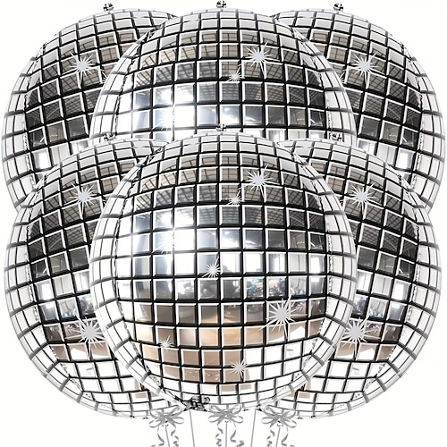 10 silberne Discokugel-Ballons – 4D-reflektierende Partydekoration, strapazierfähige Aluminiumfolie, geeignet für Disco-Mottopartys, Junggesellinnenabschiede, Silvesterfeiern, Cocktailpartys, Image