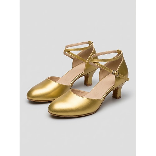 Burgunderrote Lack-Tanzschuhe für Damen mit gekreuzten Riemen, niedrigem Absatz, Standard-Tanzschuhe für Walzer und Foxtrott Übung, elegante und bequeme Tanzschuhe Image