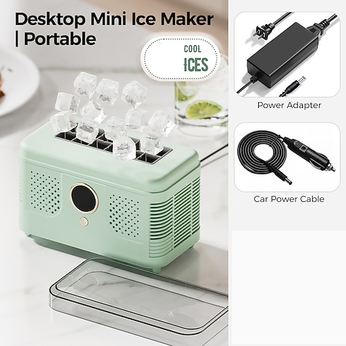 Mini-Eiswürfelmaschine für den Schreibtisch, tragbarer Eiswürfelbereiter für Zuhause, Büro oder Wohnmobil, schnelle Eiswürfelproduktion in 10–15 Minuten, kompakte kleine Maschine mit 12–16 Eiswürfeln Image