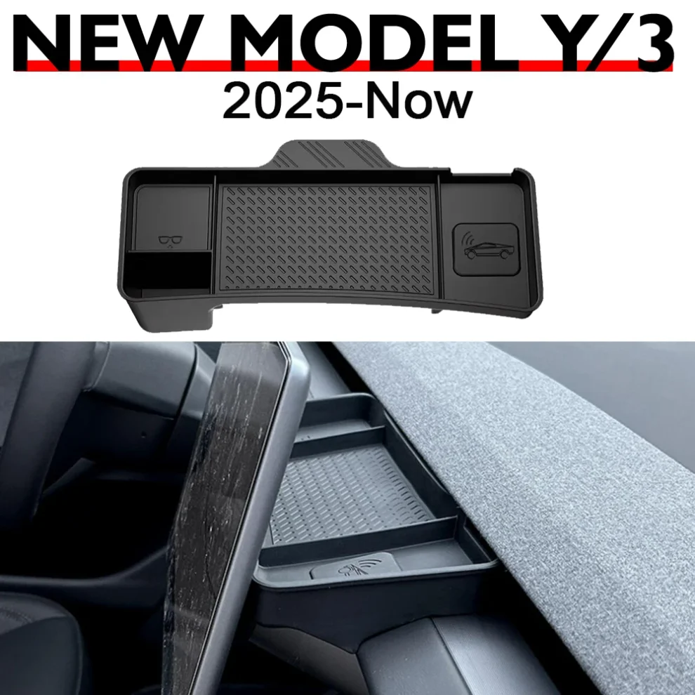 Per Tesla Model 3 Y 2025 2026: Vassoio portaoggetti per cruscotto, Scatola portaoggetti per console centrale dietro lo schermo, Organizer per cruscotto, Portaocchiali