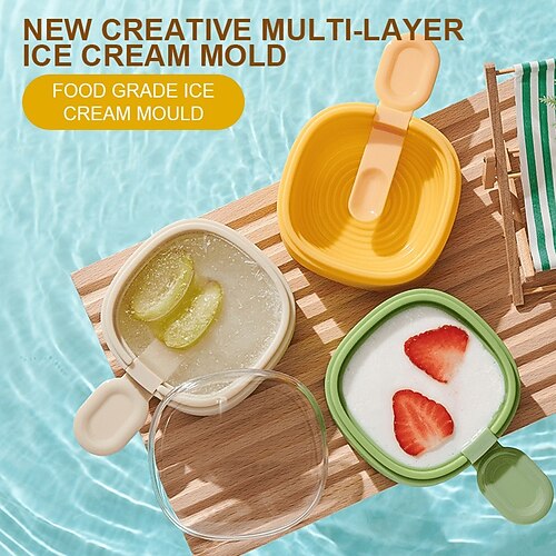 mehrschichtige Eisform, Silikon-Eisform-Set, DIY-Eiscreme Eis am Stiel-Maschine, wiederverwendbare Eiscreme-Formen für hausgemachte Eis am Stiel, Frozen Yogurt, Saft, Sorbet, Eisbonbons, Image