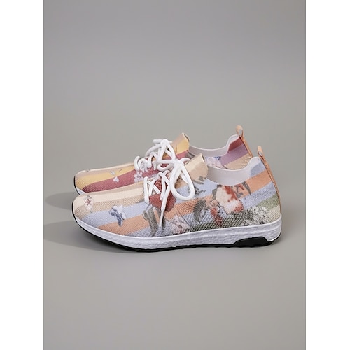 Gelbe Damen-Sneaker mit Blumenmuster – leichte, atmungsaktive Freizeitschuhe mit gepolsterter, rutschfester Sohle, modische Schuhe für Reisen, Outdoor-Aktivitäten und den Alltag Image