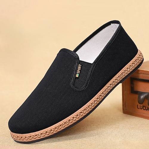 Schwarze, bequeme Slipper aus Canvas für Herren – ideal zum Hineinschlüpfen, für den Alltag, Reisen, Autofahren, Büro, Freizeit, Outdoor-Aktivitäten und einen eleganten Freizeitlook. Image