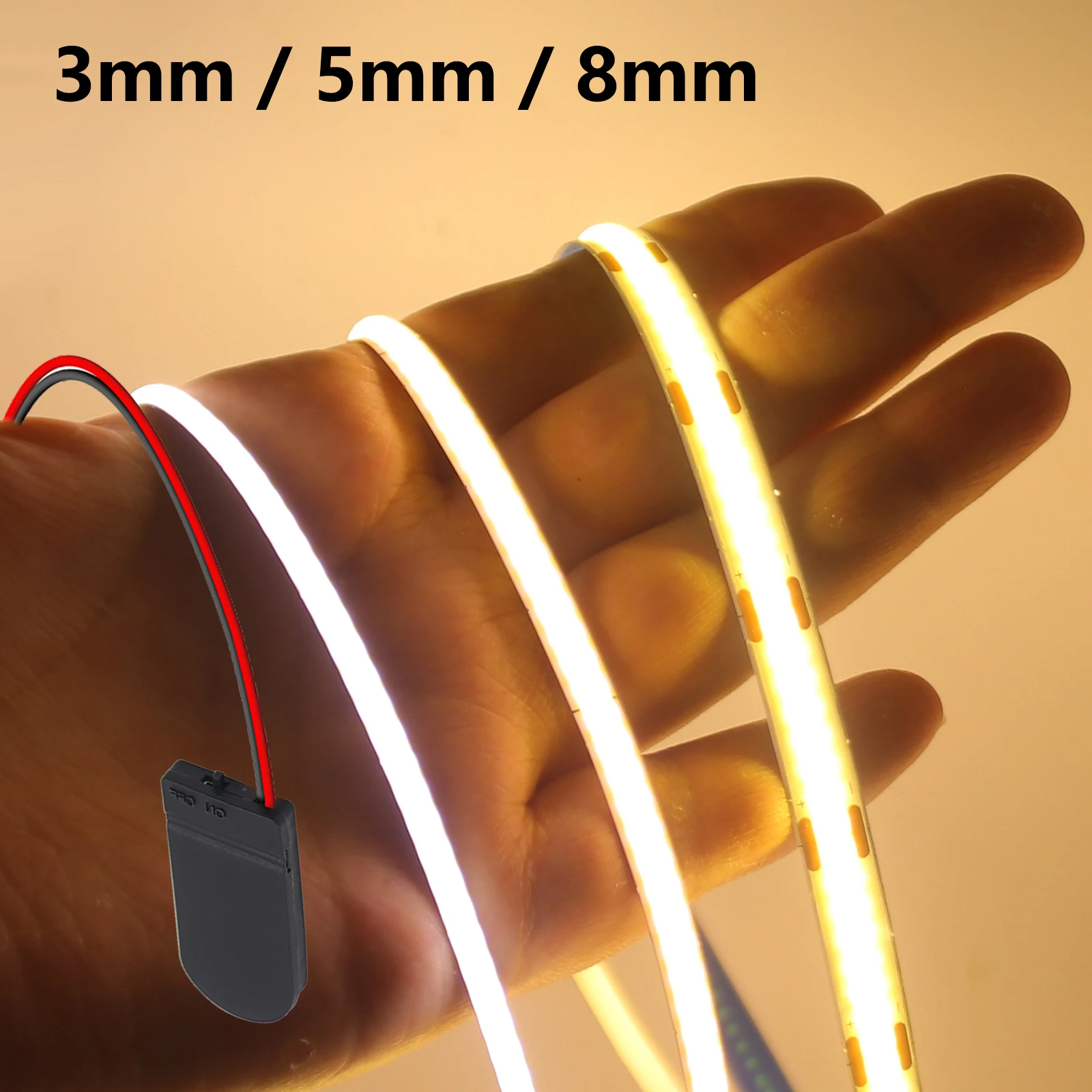 Striscia LED COB 5V 3MM 5MM 8MM Alimentata a Batteria 320LED/m Rosso Blu Verde Rosa Giallo Bianco Nastro Adesivo Flessibile 0.5m 1m 2m 3m