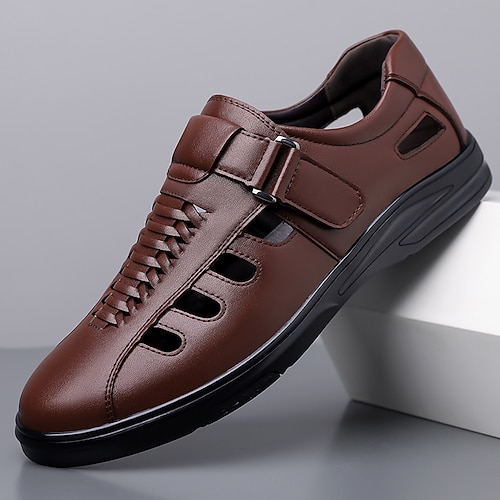 Braune Herren-Freizeitschuhe mit Schnallenriemen und Aussparungen – bequeme Schuhe für Alltag, Reisen, Autofahren, Büro, Business Casual, Wochenend-Outfits und einen eleganten Gentleman-Look. Image