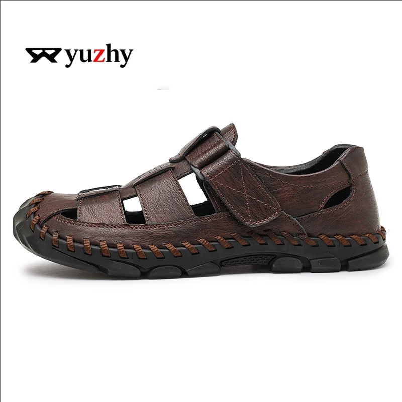 Sandali estivi da uomo in vera pelle, scarpe casual da uomo, sandali da uomo in pelle per esterni, scarpe da spiaggia, scarpe da uomo stile romano